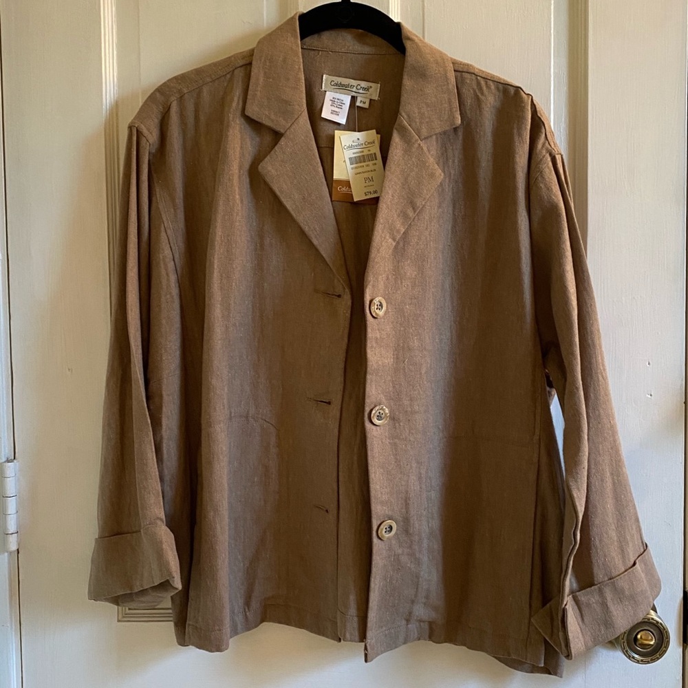 Coldwater Creek Linen Blend 3/4 Sleeve Button Up Oversized Shirt Jacket